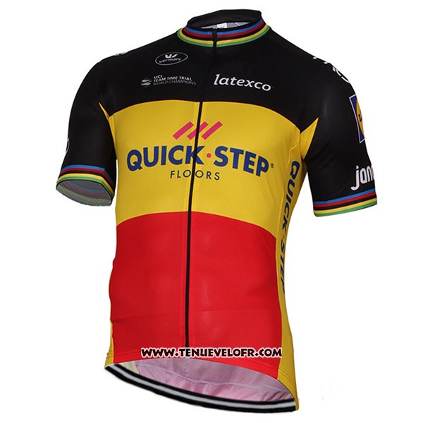 2017 Maillot Ciclismo Quick Step Floors Champion Belgique Manches Courtes et Cuissard